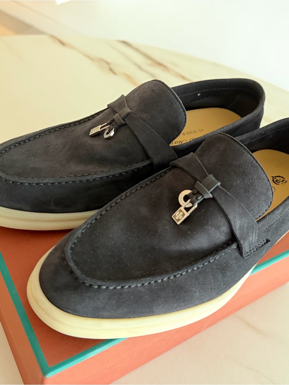 Loro Piana Summer Charms Walk Loafers Caviar Suede Size 38